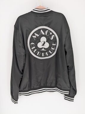 Mac's Club Deuce Classic Black Satin Embroidered Bomber Jacket Mens Size XL RARE